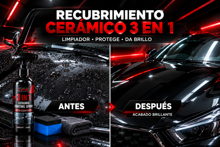Spray Cerámico para Coches 3 en 1 con Esponja y Paño de Microfibra – 300 ml