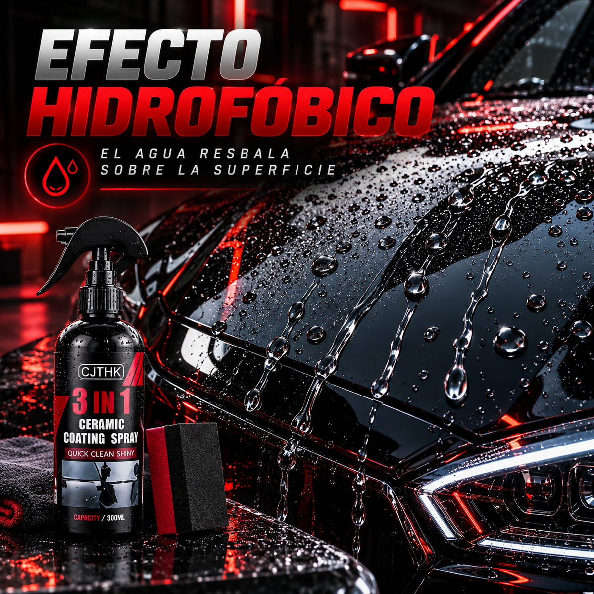 Spray Cerámico para Coches 3 en 1 con Esponja y Paño de Microfibra – 300 ml