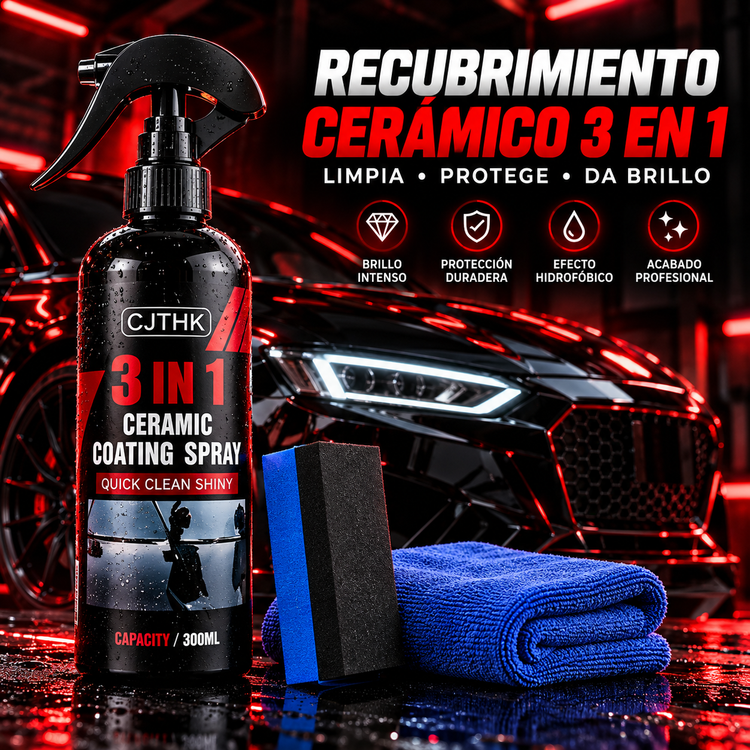 Spray Cerámico para Coches 3 en 1 con Esponja y Paño de Microfibra – 300 ml