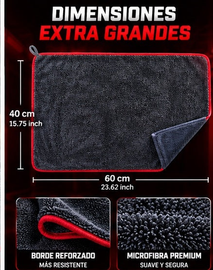 Toalla de Microfibra XXL para Coche – Secado Ultra Absorbente sin Marcas