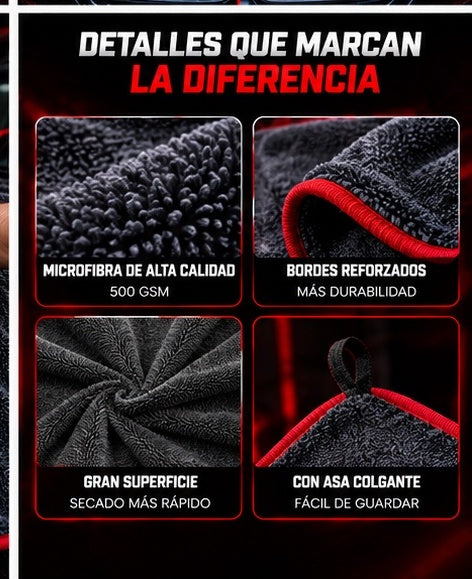 Toalla de Microfibra XXL para Coche – Secado Ultra Absorbente sin Marcas